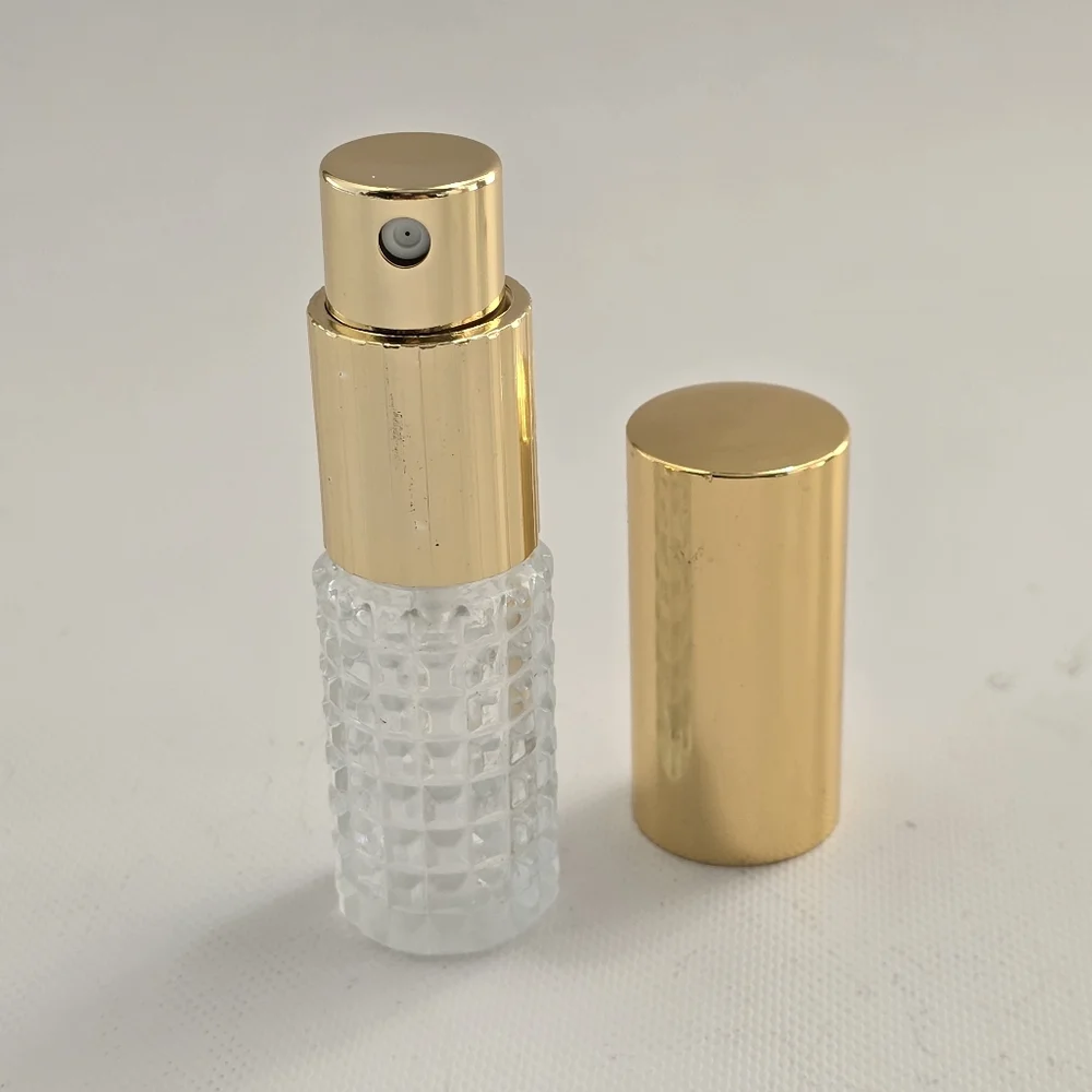 Vintage Cut Glass Perfume Atomizer Travel Spray Bottle Gold Tone Vanity - Picture 1 of 4